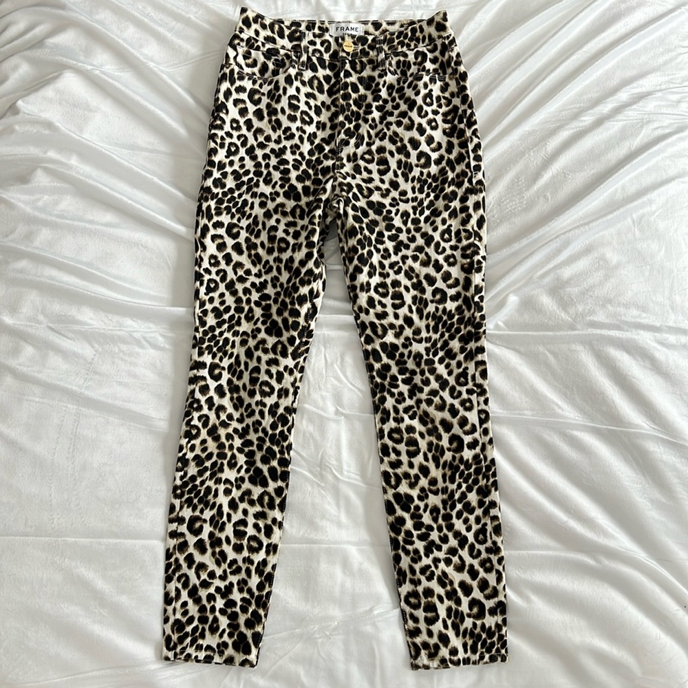 FRAME Denim ALI HIGH RISE CIGARETTE Cheetah Leopard Print Jeans Sz 26